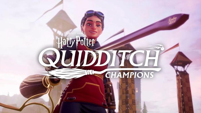 A screenshot of the title image of Harry Potter Quidditch Champions. 