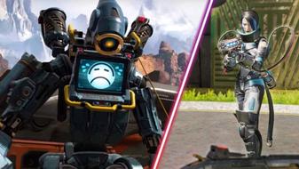 Screenshot of Apex Legends Pathfinder displaying sad face and Apex Legends Catalyst holding a rifle